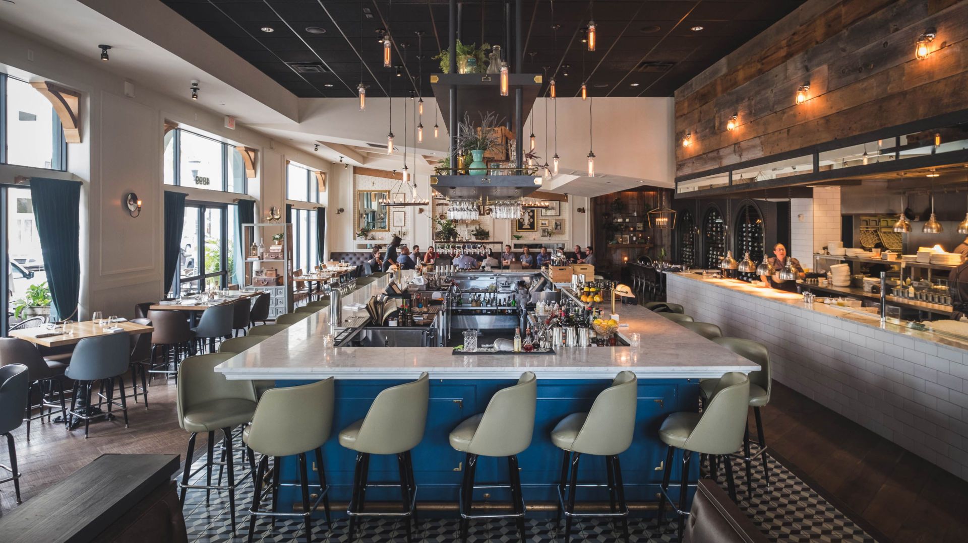 The central bar and dining room at The Osprey Tavern
